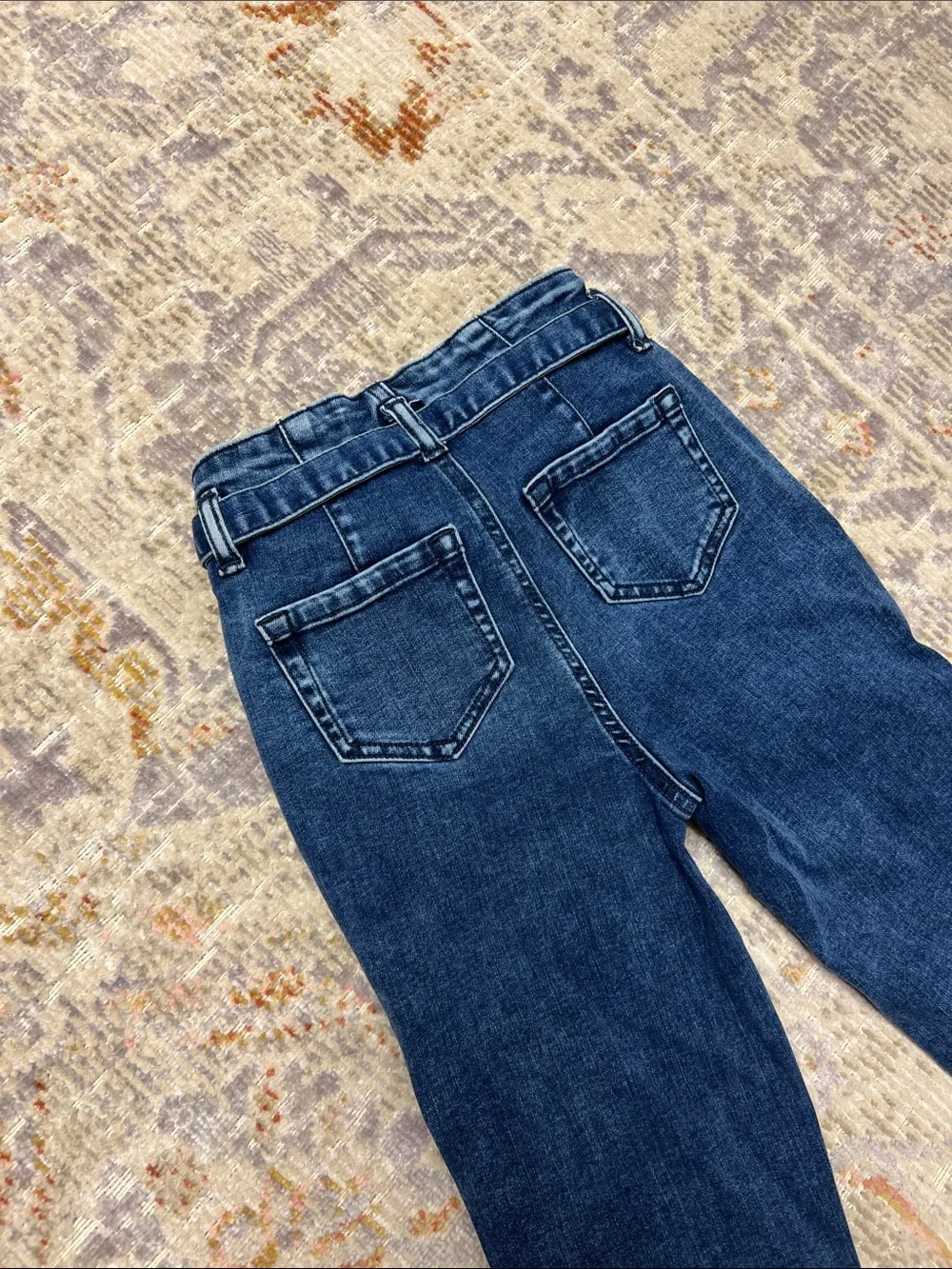 Justice Girls Distressed Paperbag Waist Jeans with Self-Tie Belt